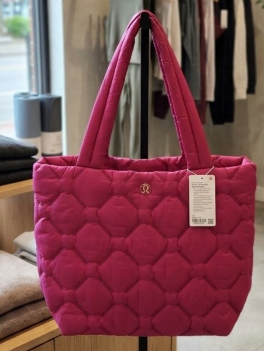 Lululemon Quilted Quilty Pleasures Berry Rumble Pink  And Gold Tote Travel Bag